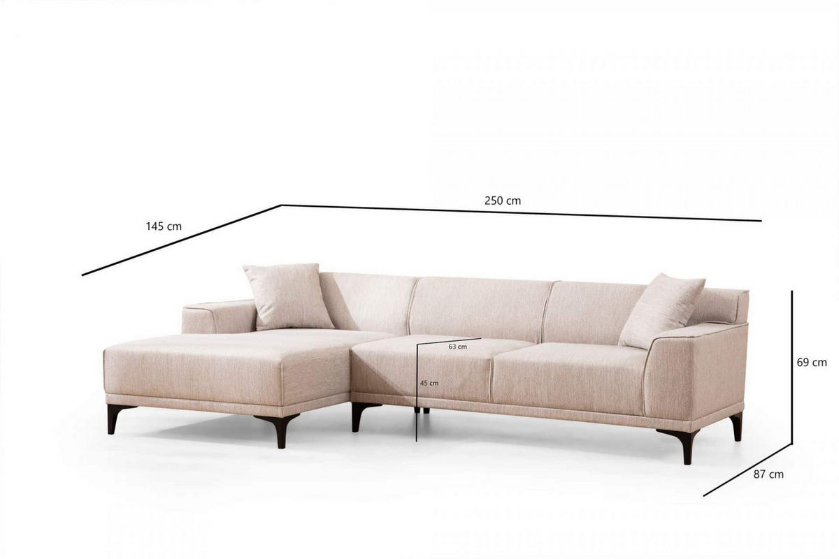 ECKSOFA modern inklusive Zierkissen - Beige/Schwarz, Holz/Kunststoff (250/145cm) - myHomelando