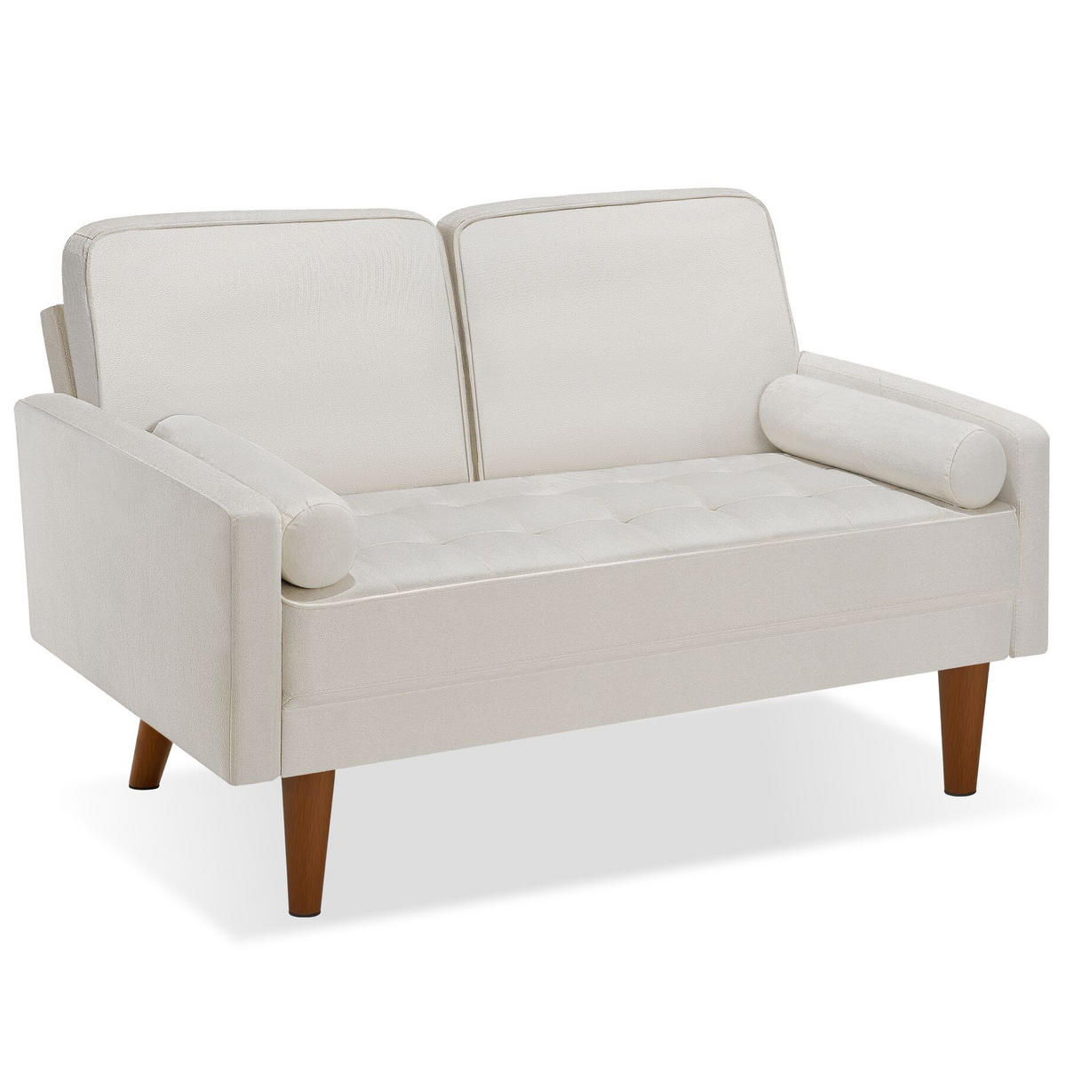 SOFA Skagen, 135 x 76 x 85 cm, Samtoptik creme - Creme/Braun, Kunststoff/Textil (135/85/76cm) - tectake
