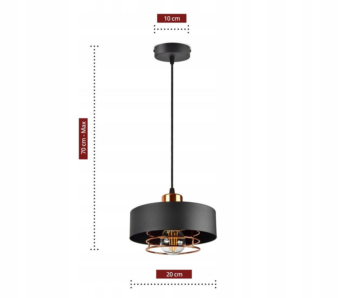 PENDELLEUCHTE EDISON - Goldfarben/Schwarz, Metall (20/20/70cm) - kiki design