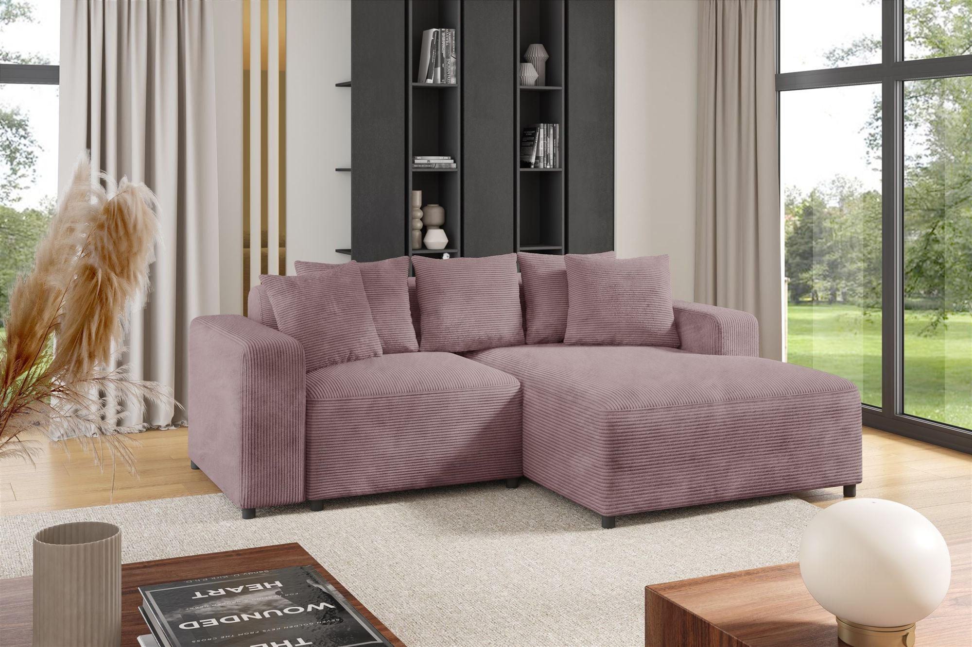 ECKSOFA Megan Xs In Stoff Poso - Altrosa, Holzwerkstoff/Textil (240/165cm) - Fun Möbel