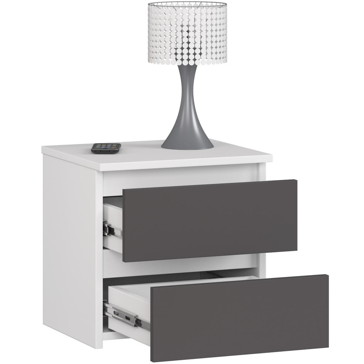 NACHTSCHRANK Weiß, Grau 40x35x40 cm - Graphitfarben/Weiß, Holzwerkstoff (40/40/35cm) - Akord