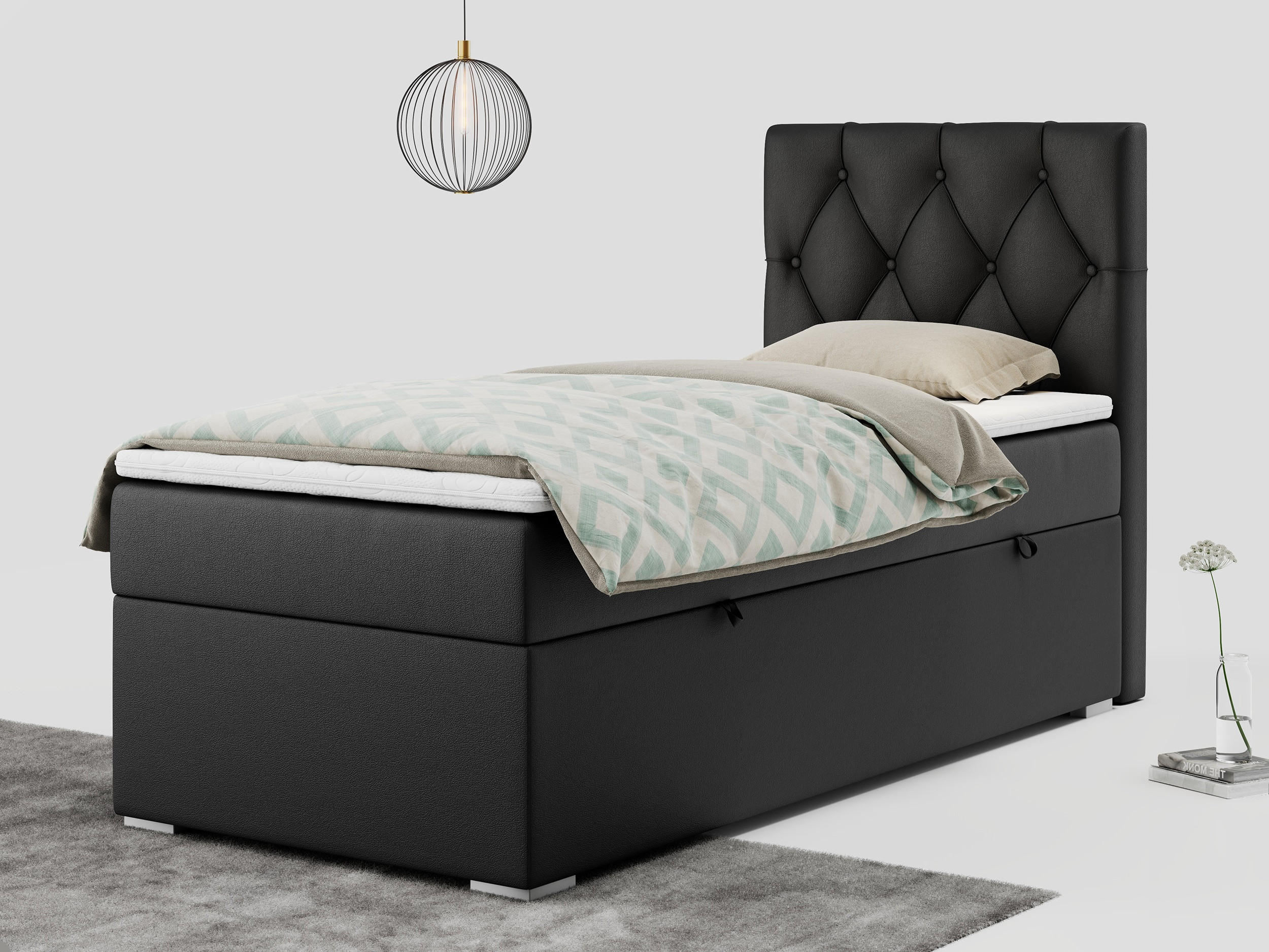 BOXBETT ALDA 90/200 Schwarz Kunstleder - H4 - Rechts Seite - Schwarz, Holz/Textil (90/200cm) - MKS