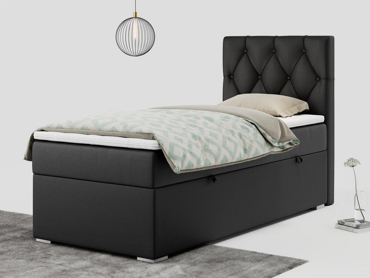 BOXBETT ALDA 90/200 Schwarz Kunstleder - H4 - Rechts Seite - Schwarz, Holz/Textil (90/200cm) - MKS