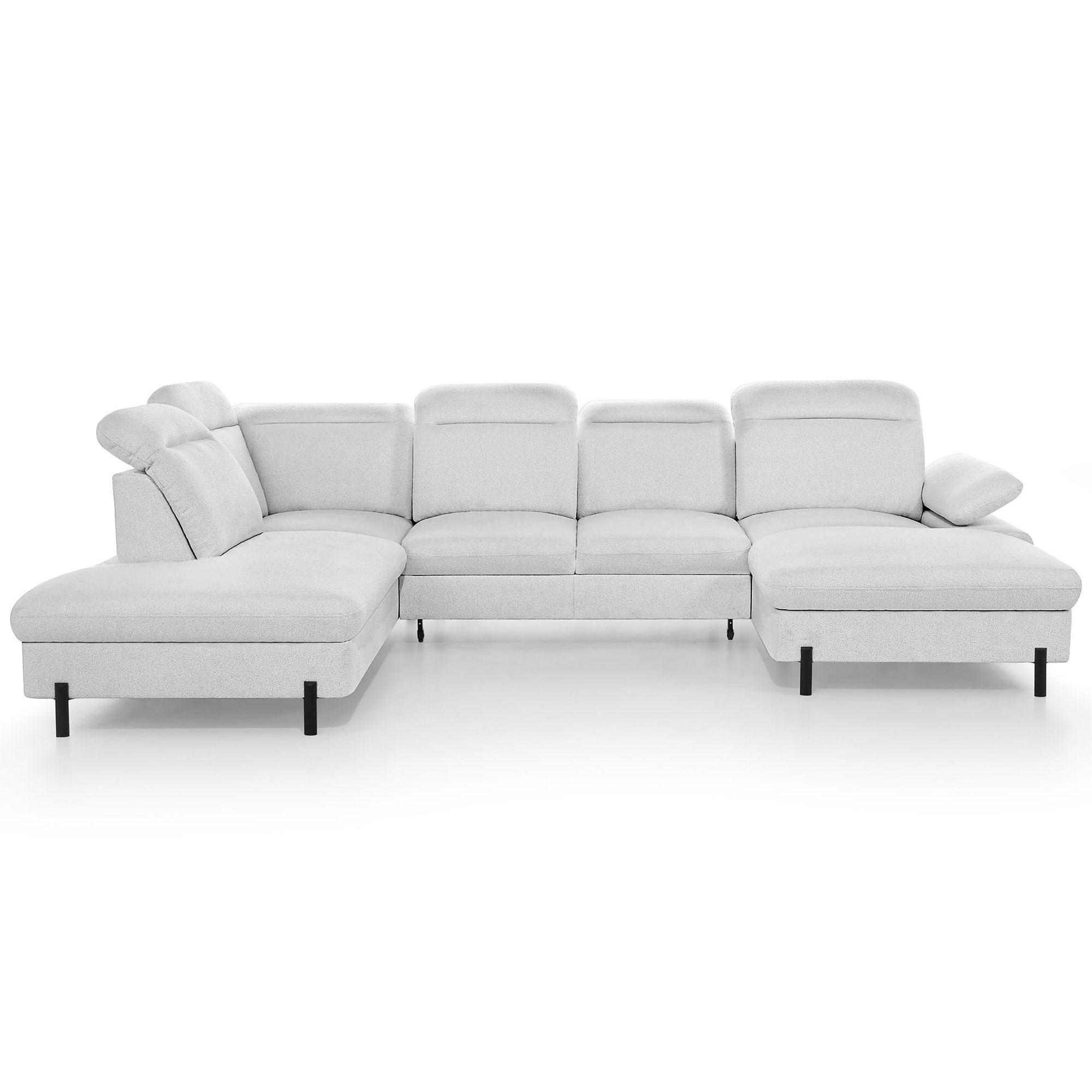 SEDACÍ SOUPRAVA Sora U s funkcí spaní, nastavitelnou hloubkou sedu, opěrkami hlavy a područkou, 365 cm, světle šedá, pravá - černá/světle šedá, textil (365/107/235cm) - Beautysofa