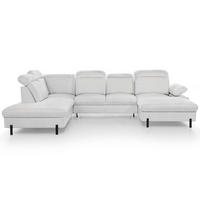 SEDACÍ SOUPRAVA Sora U s funkcí spaní, nastavitelnou hloubkou sedu, opěrkami hlavy a područkou, 365 cm, světle šedá, pravá - černá/světle šedá, textil (365/107/235cm) - Beautysofa