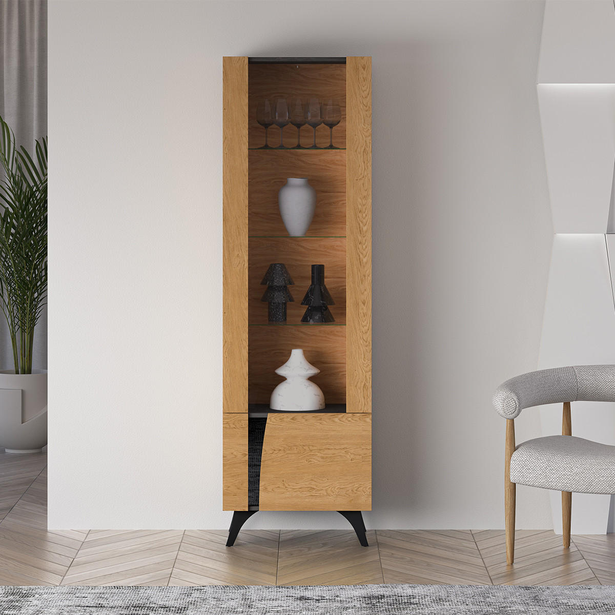 VITRÍNA Soah Dřevo a černá - černá, kompozitní dřevo (58/190/40cm) - Petits-meubles