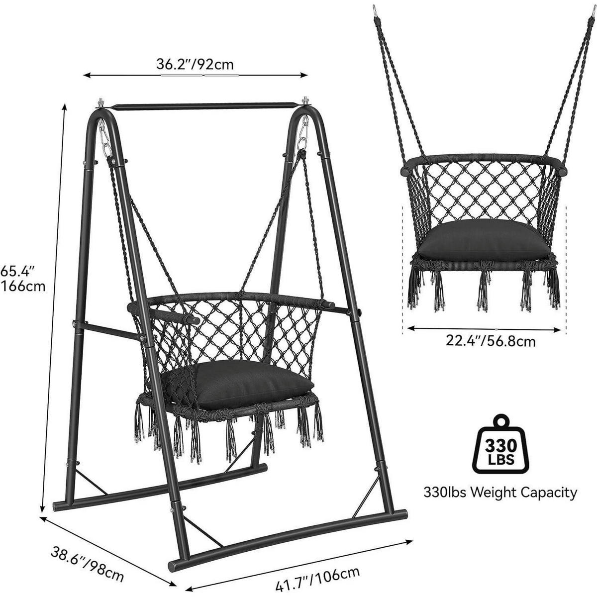 HÄNGESESSEL mit Gestell Grau 150 kg - Schwarz, Metall (93/1.5/105cm)
