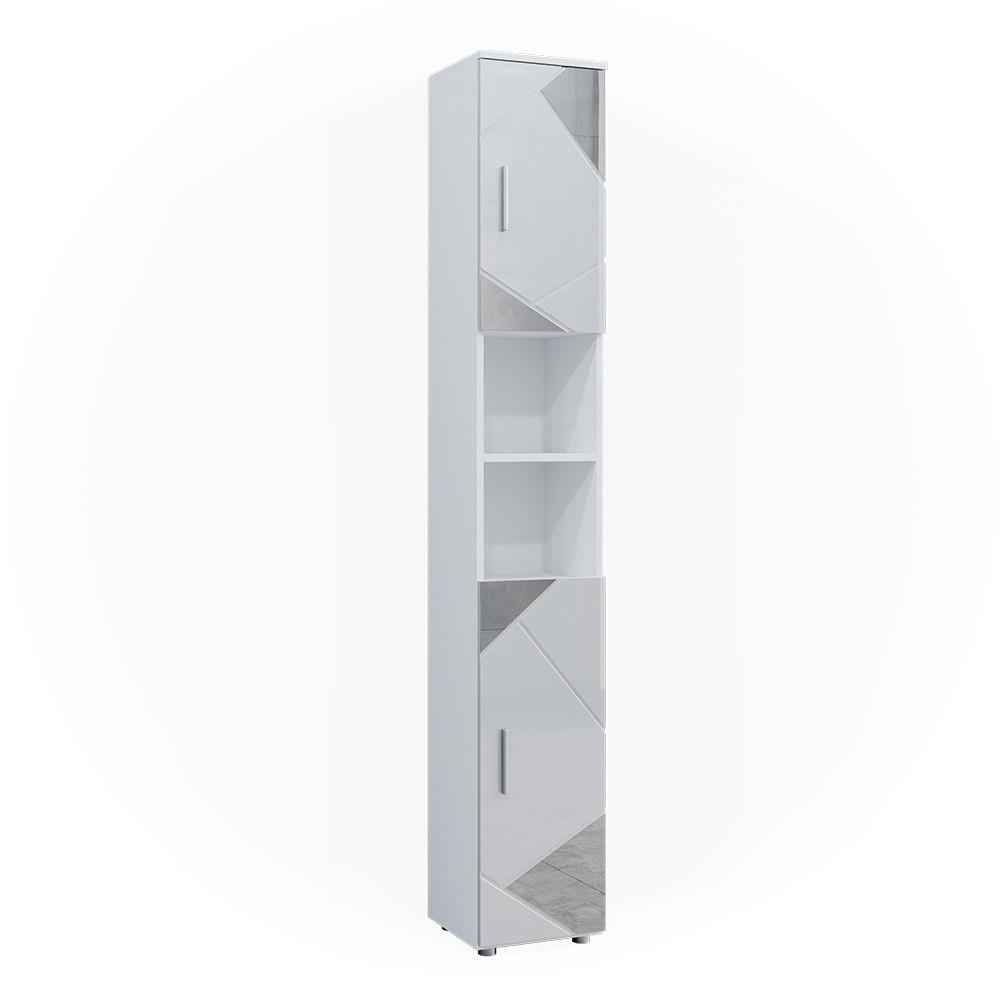 BADSCHRANK Irma Weiß 30 x 192 cm - Weiß Hochglanz/Weiß, Holzwerkstoff (30/192/30cm) - Vicco