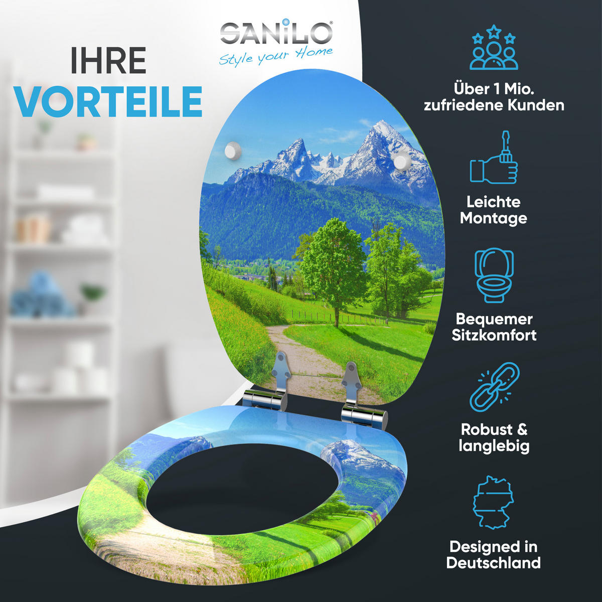 WC-SITZ mit Absenkautomatik Alpen - Grün, Holzwerkstoff (38/6/47cm) - Sanilo