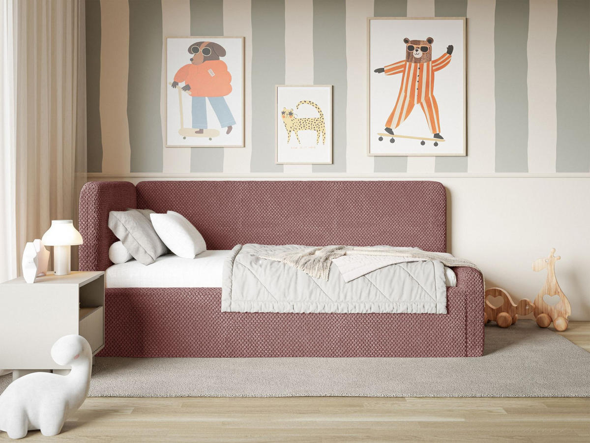 JUGENDBETT Fanko Plüsch Rosa 90x200 cm - Pink/Schwarz, Kunststoff/Textil (90/200cm) - Selsey