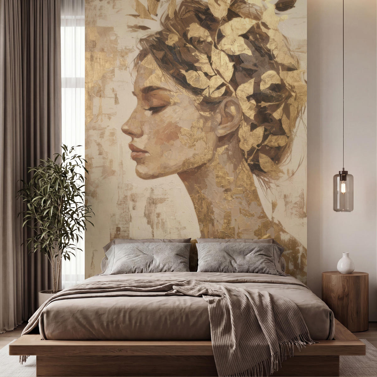 TAPETE - Frau - Gold - Abstrakt - Textur - 180x260 cm - Goldfarben, Papier (180/260cm) - OnlyWow