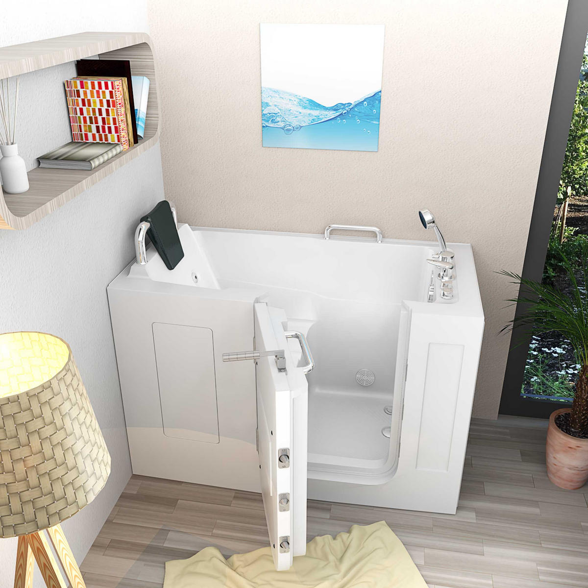 SITZWANNE Whirlpool Badewanne mit Tür S07WP-A-L 140x76cm - Weiß, Glas/Kunststoff (76/116/140cm) - AcquaVapore by Sandra Jentho