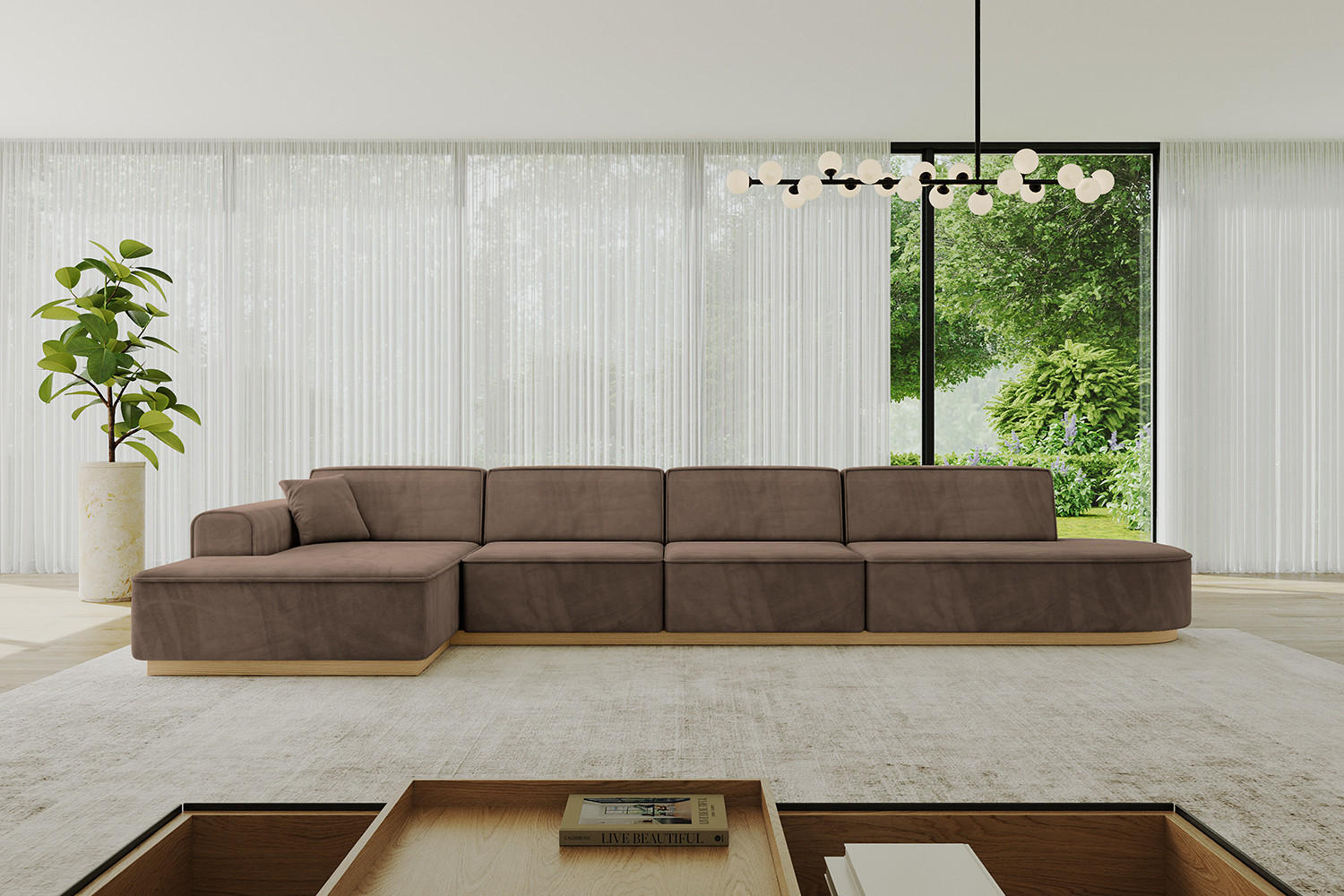 ECKSOFA Ottomane Links IREA-L3-v2 - 403x165x81 cm Braun - Braun, Holzwerkstoff/Textil (403/165cm) - ALTDECOR