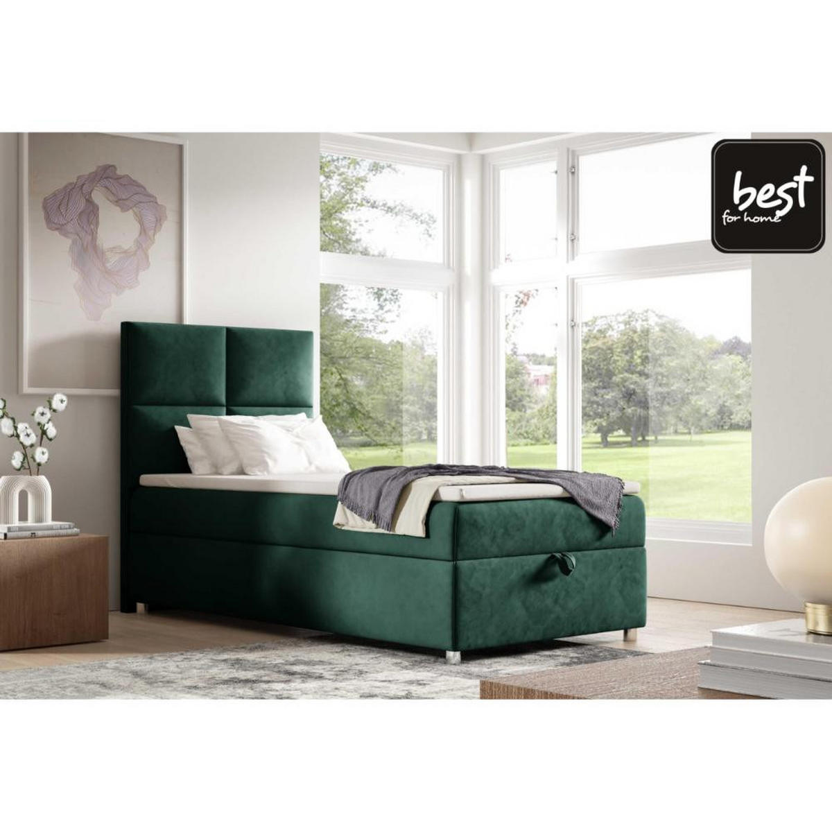 BOXBETT mit Bettkasten Trinity K2-SINGLE Bonellfederkern inkl - Grün, Holz/Holzwerkstoff (70/200cm) - Best For Home