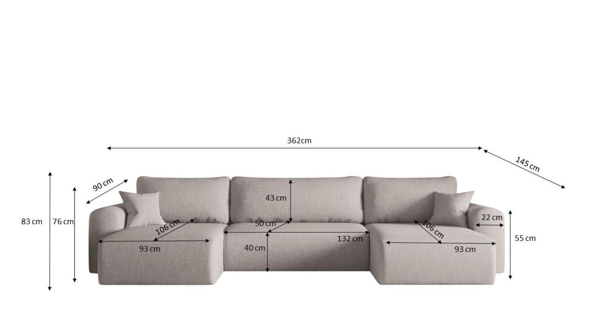 ECKSOFA Mit Schlaffunktion Und Bettkasten U-form CAPRI Verita Ecru - Ecru, Holz/Textil (145/362cm) - Kaiser Möbel