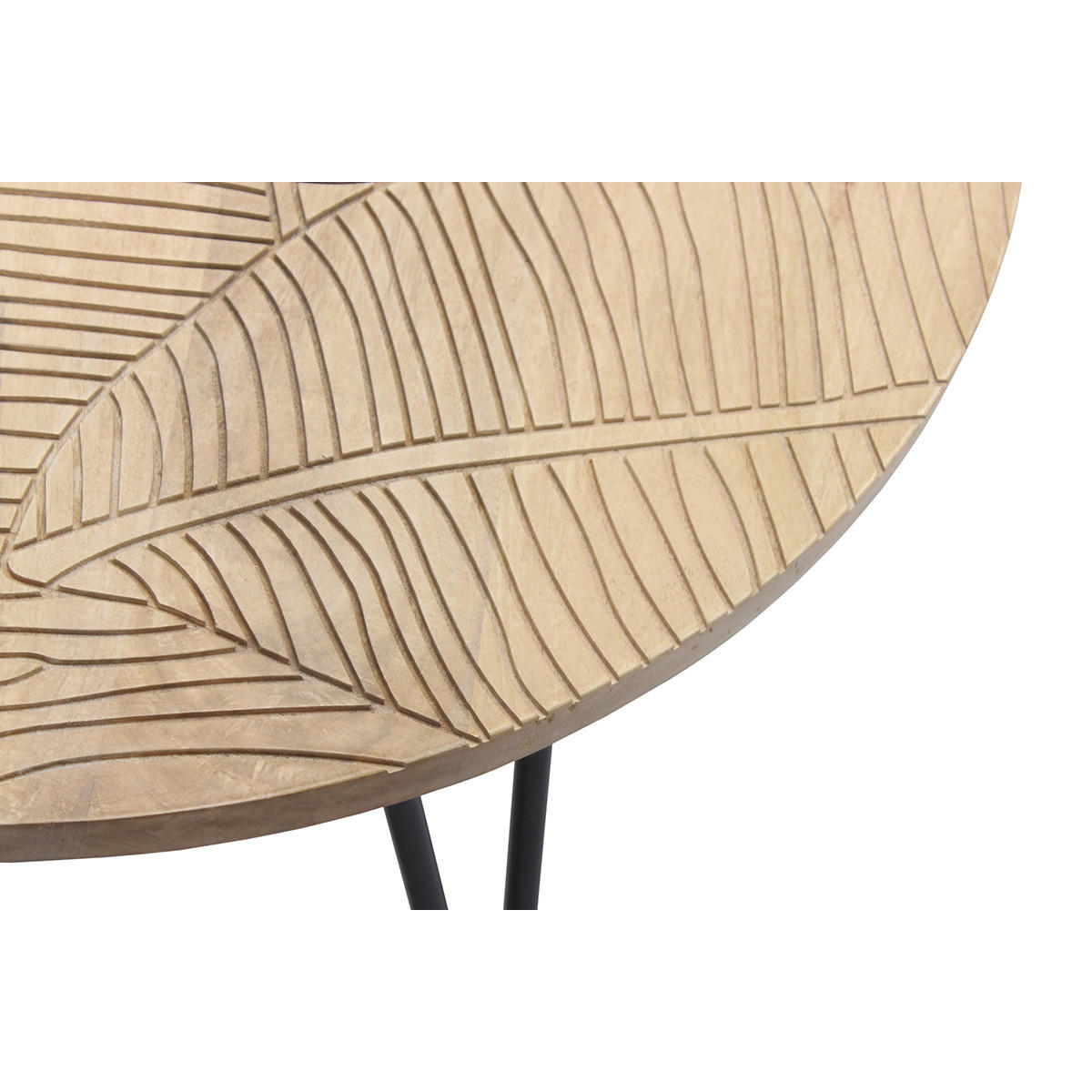 COUCHTISCH Rund Strukturiert Mangoholz Schwarzes Metall VIBES - Naturfarben, Holz (80/80/40cm) - Miliboo