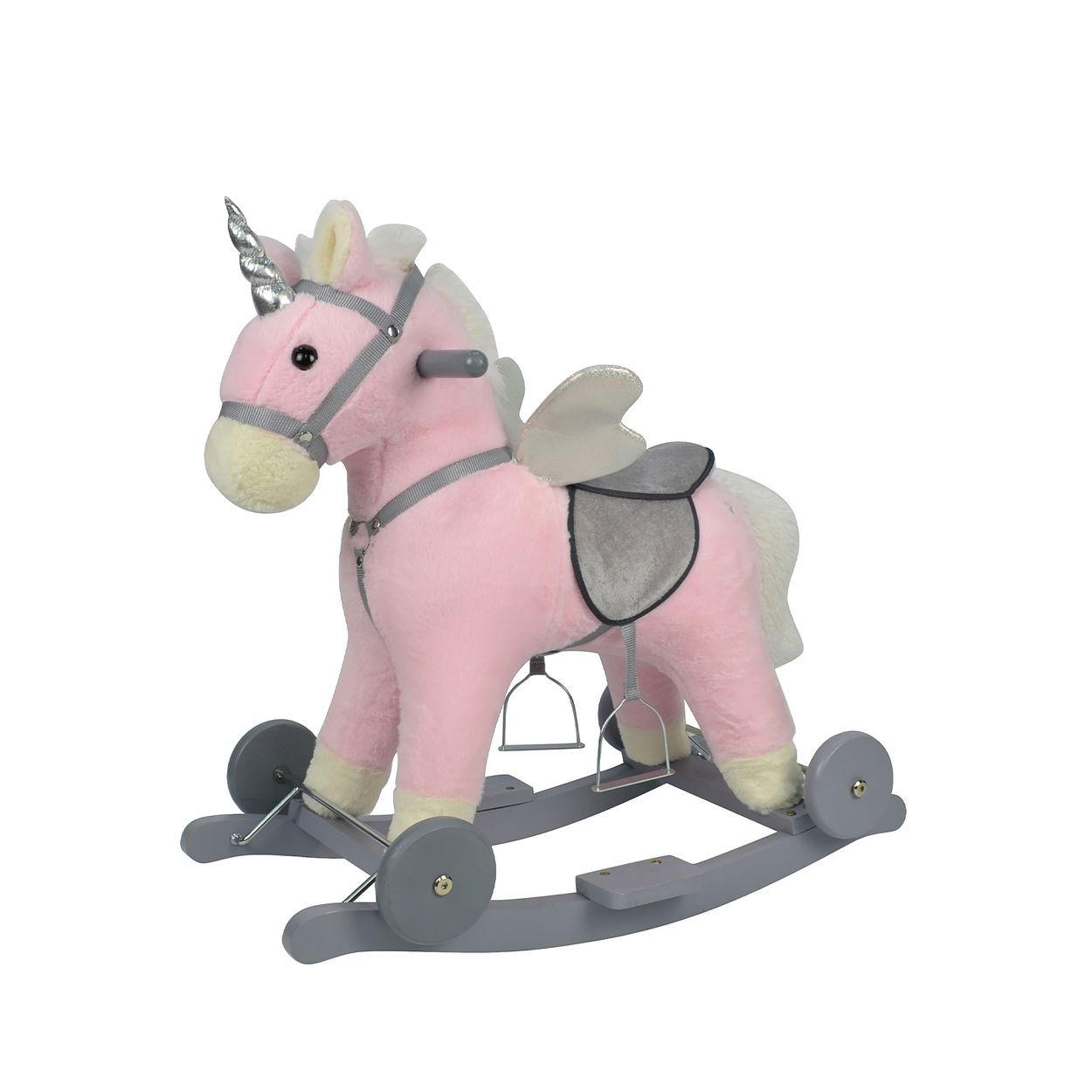 SCHAUKELTIER Einhorn RHWL0240 rosa Räder, Holz, Steigbügel, sattelförmiger Sitz, Sound, Plüsch, Einhorn - Rosa, Textil (34/60/64cm) - Chipolino