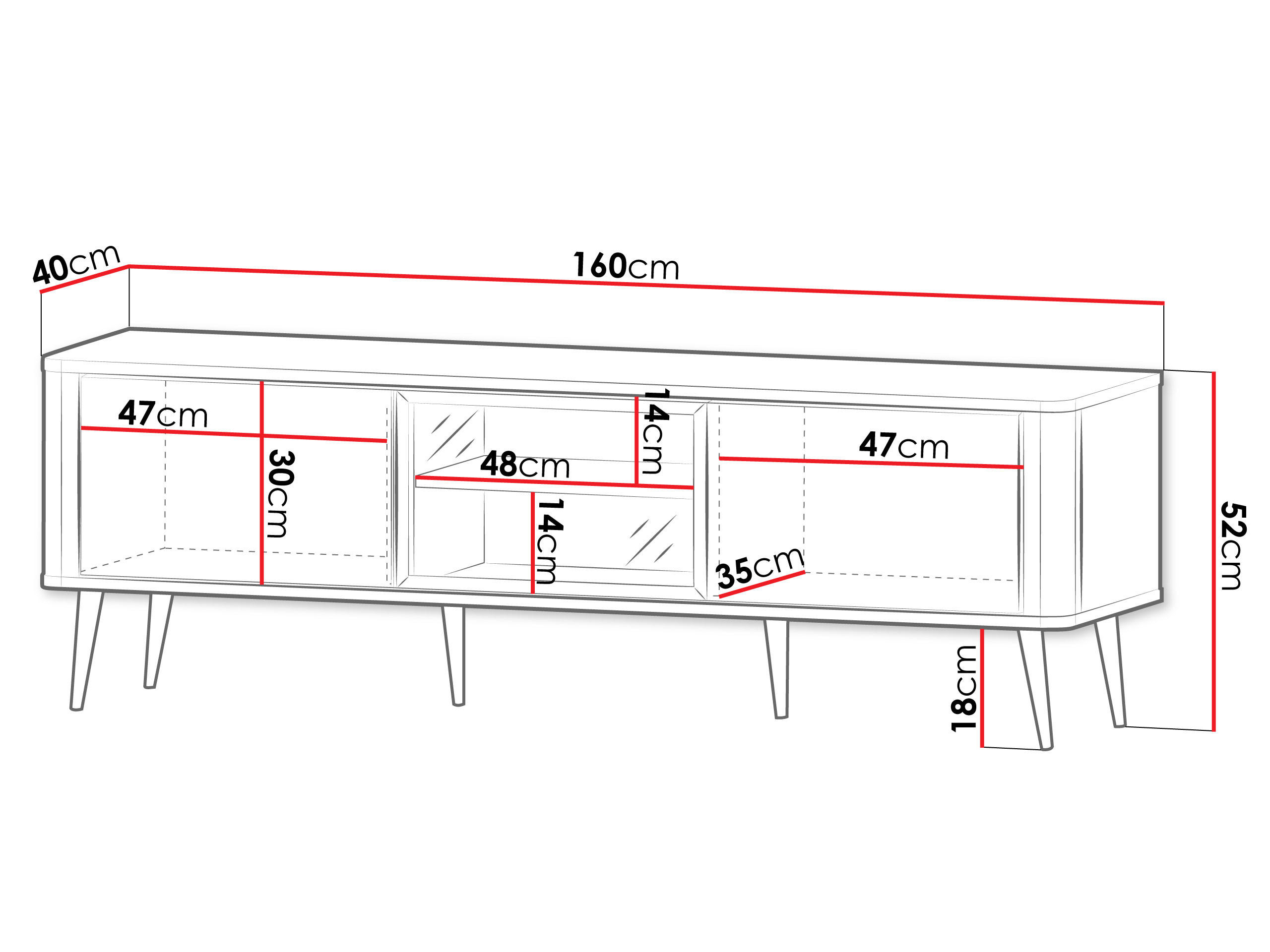 TV-ELEMENT Marly 2K1W RE12 - Kaschmir/Schwarz, Holzwerkstoff/Metall (160/52/40cm) - MIRJAN24