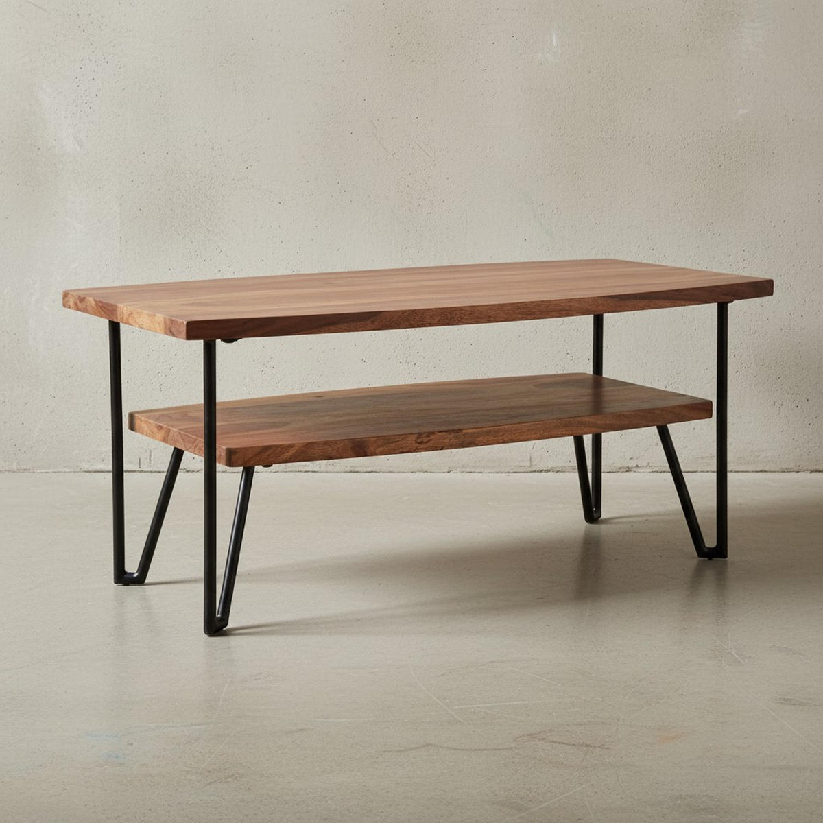 COUCHTISCH Sheesham Massivholz Metall Industrial-Style 90x50x40 cm - Schwarz/Braun, Holz/Metall (50/90/40cm) - KADIMA DESIGN