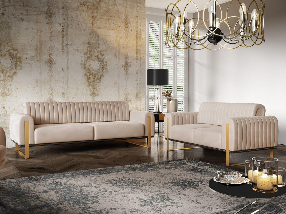 SOFASET Valerie 3-2 Und Drehsessel - Beige, Holzwerkstoff/Textil (228/79/90cm) - Fun Möbel