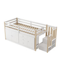 HOCHBETT 90/200 cm DE-02779, mit Treppe, Schubladen, 2 Stauschränken und Wäschestange, in Weiß - Weiß, Holzwerkstoff (90/200cm) - ComfortXL