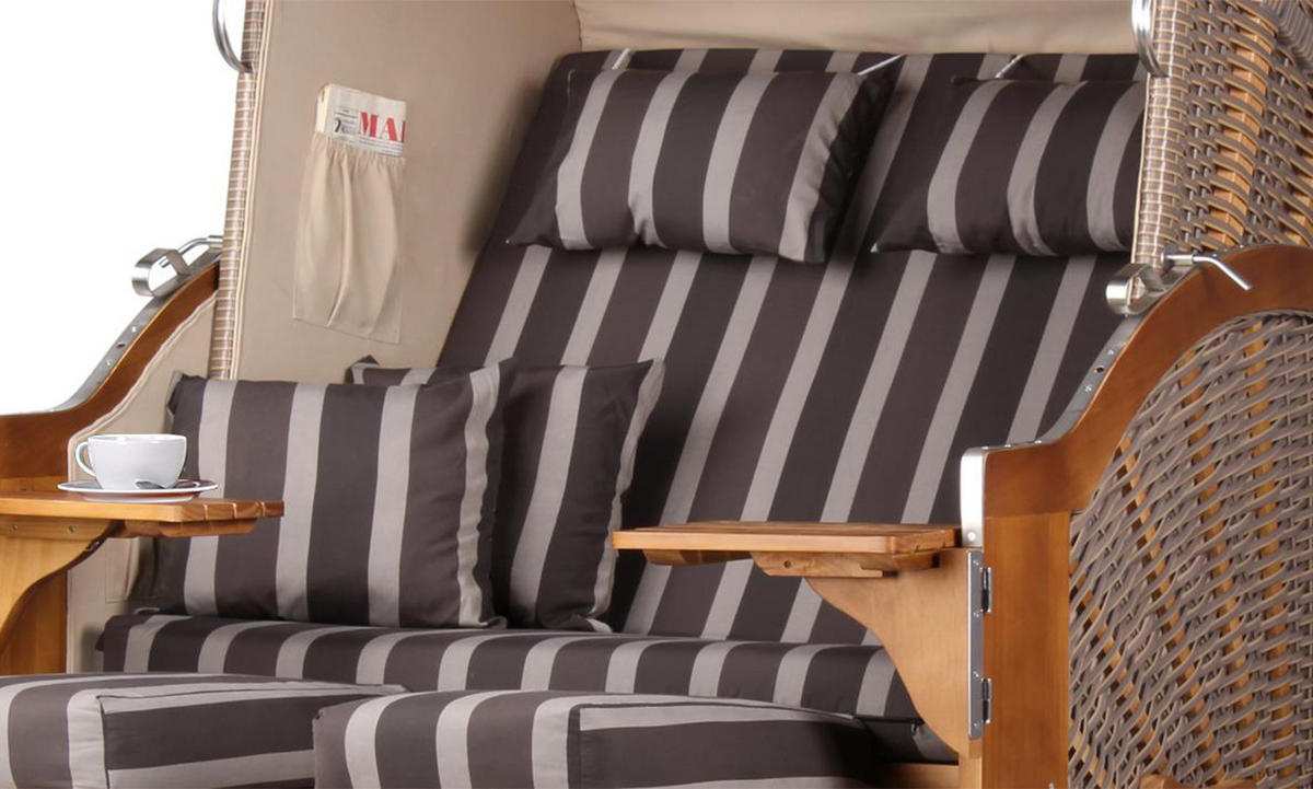 STRANDKORB Komplettset - Schleswig Pinie - PE mokka - Modell 554 - Braun/Grau, Holz (120/160/80cm) - bene living