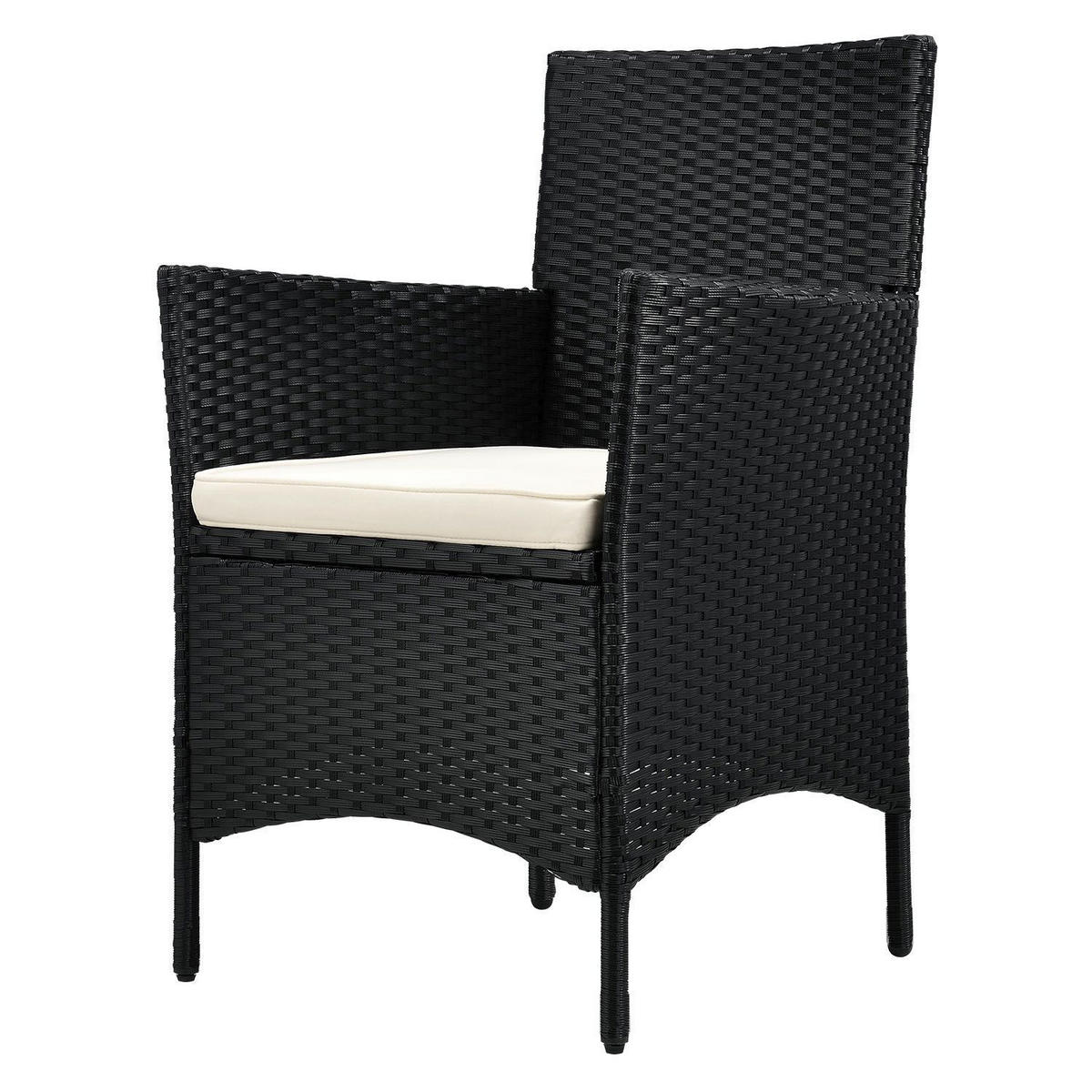 BALKON-SET Bayamo Polyrattan schwarz/beige (3-tlg.) - Schwarz, Kunststoff - Juskys