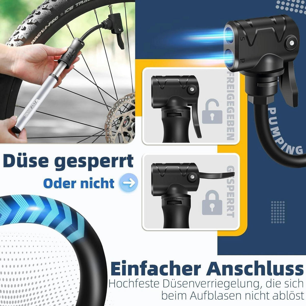 FAHRRADPUMPE Mini Aluminium mit Doppelventil und Halterung - Silberfarben, Metall (4.3/22.5/22.5cm)