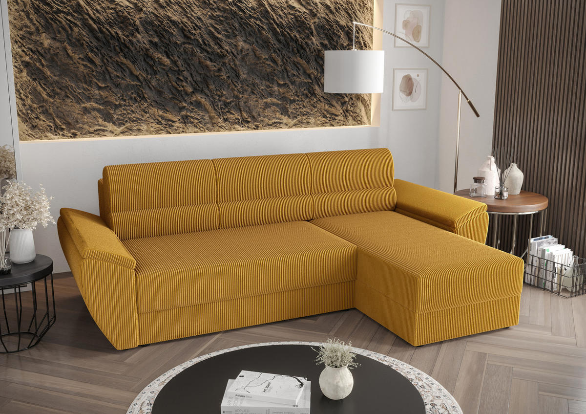 ECKSOFA L REBI L2 Poso 01 Rechts mit Schlaffunktion, Senfton, L-Form - Gelb, Textil (251/140cm)