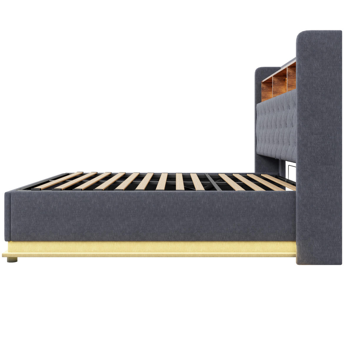 POLSTERBETT mit LED-Beleuchtung 160/200 cm mit Bettkasten und USB-Anschluss - Grau, Textil (160/200cm) - BEAOK