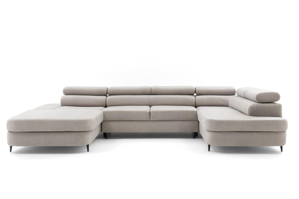 ECKSOFA U-Form PRIAM U Rechts mit Schlaffunktion 126x270 Velours Cream - Creme/Schwarz, Holz/Textil (350/91/203cm) - Muffo