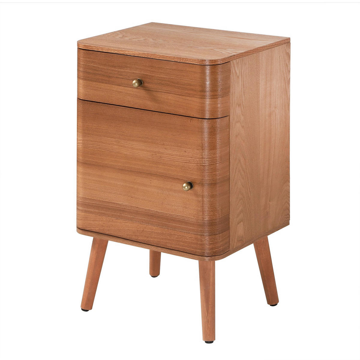 NACHTTISCH 1 Schublade 1 Tür, Fronten mit abgerundeten Kanten 35/71/42 cm - Nussbaumfarben, Holzwerkstoff (35/71/43.5cm) - Calicosy