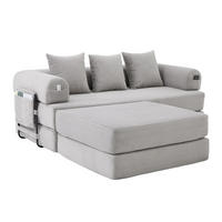 SOFA modular mit Hocker 200 x 190 cm Cord Hellgrau - Hellgrau, Kunststoff (190/200cm) - Meubliv