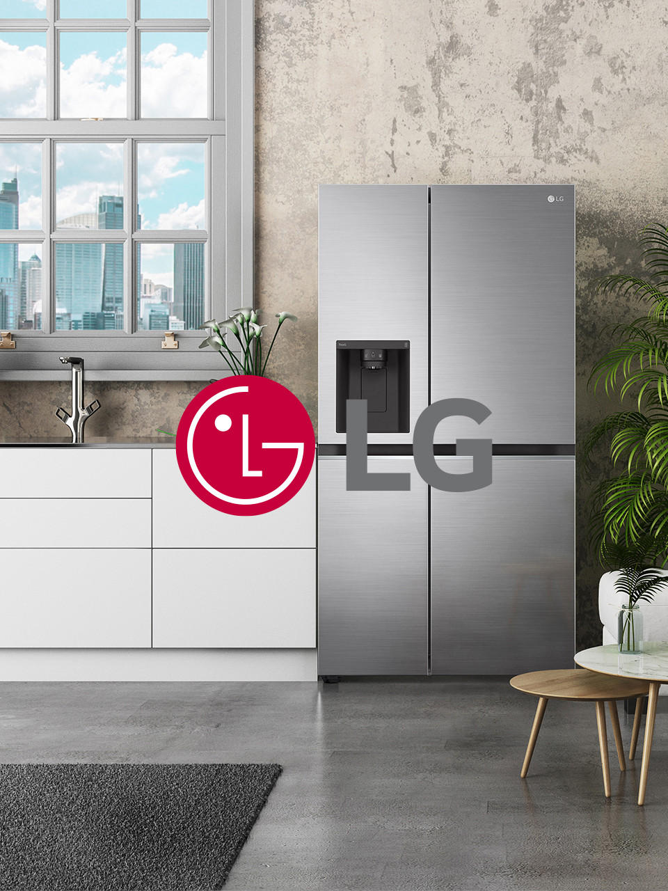 Küche mit Kühlschrank von LG in modernem Grauton