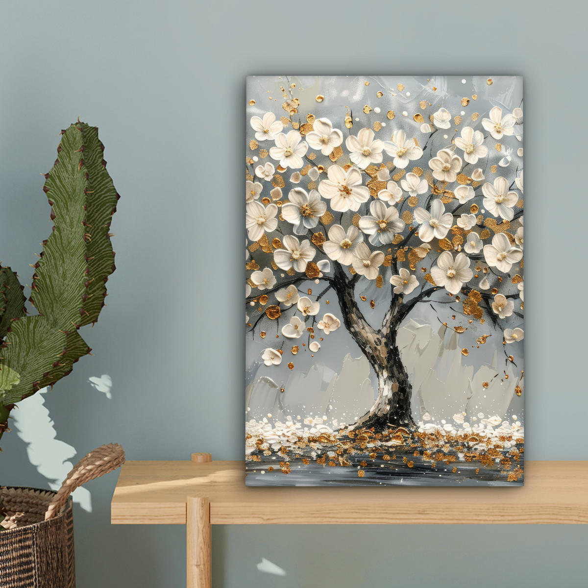 LEINWANDBILD Baum - Blumen - Weiß - Natur - Kunst 20x30 cm - Weiß, Textil (20/30cm) - MuchoWow