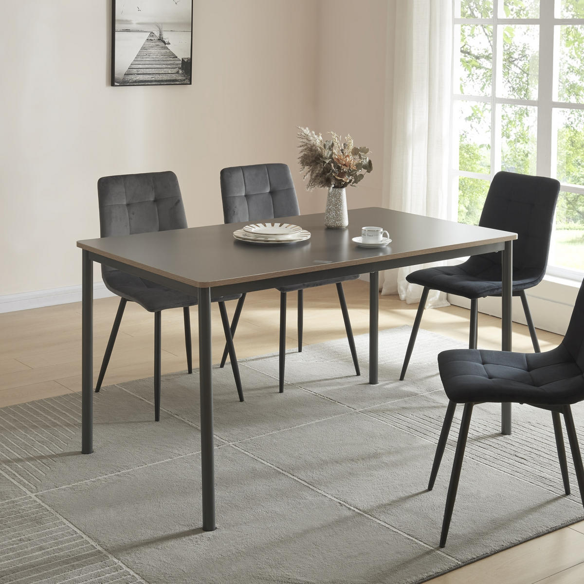 ESSTISCH Lindesberg - Schwarz/Grau, Holzwerkstoff/Metall (80/140/75cm) - [en.casa]