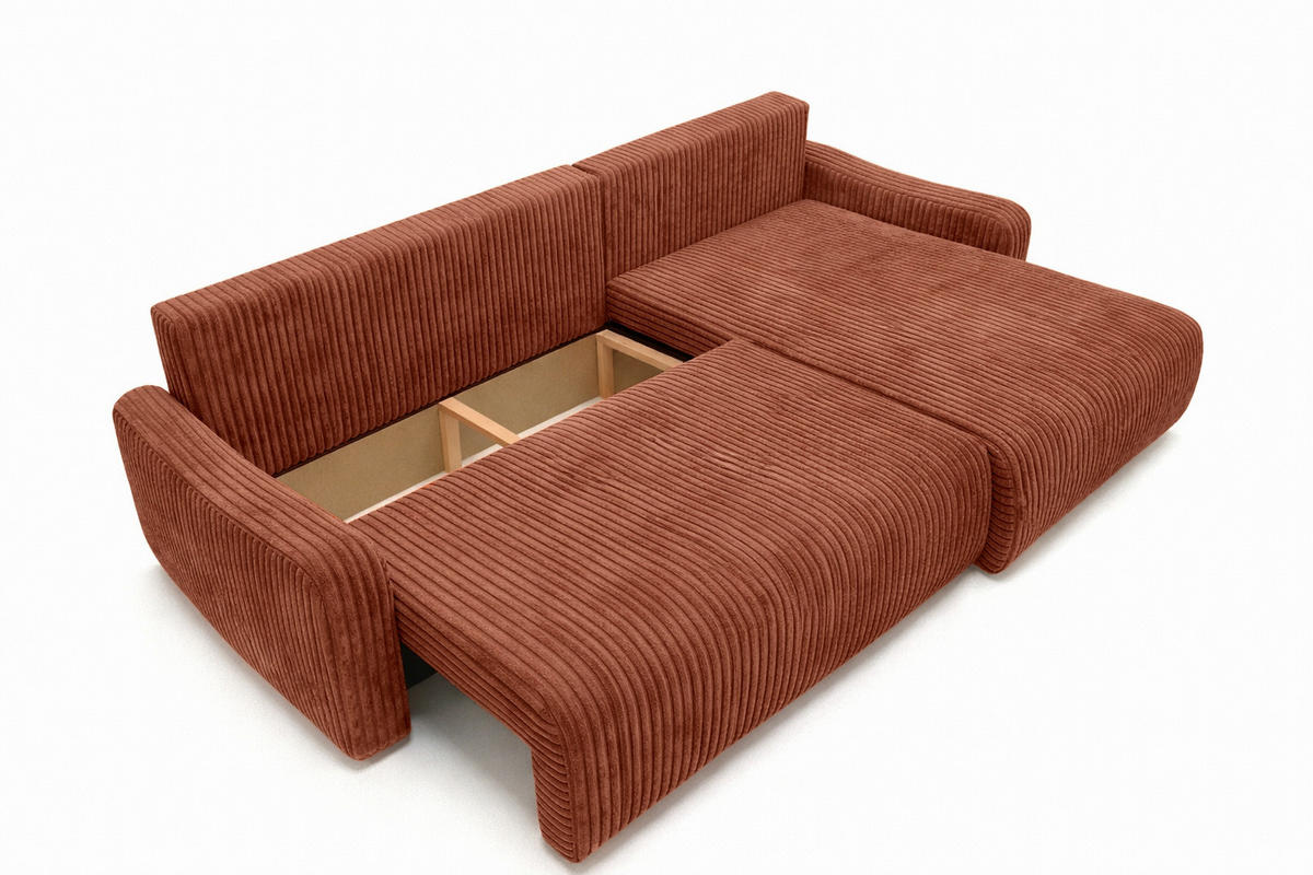 ECKSOFA Mit Schlaffunktion, Cordstoff Tilia, Kupfer, Rechts, JAPANDI - Orange, Holz (262/145cm) - Kaiser Möbel