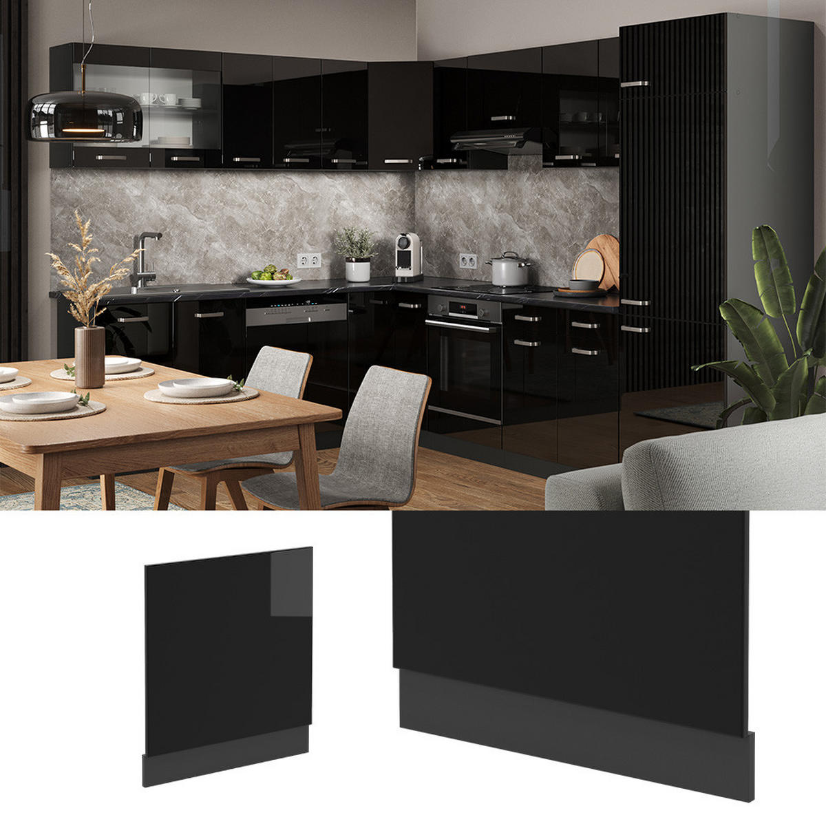 FRONTBLENDE R-Line Schwarz Hochglanz 60 cm, AP Anthrazit - Schwarz Hochglanz/Anthrazit, Holzwerkstoff (60/57.2/1.6cm) - Vicco