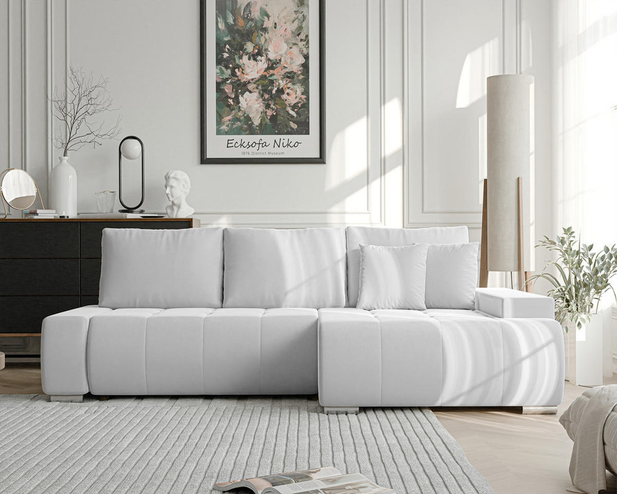 ECKSOFA NIKO Rechts, mit Schlaffunktion und Bettkasten, Hellgrau - Hellgrau, Textil (227/153cm) - Idohome