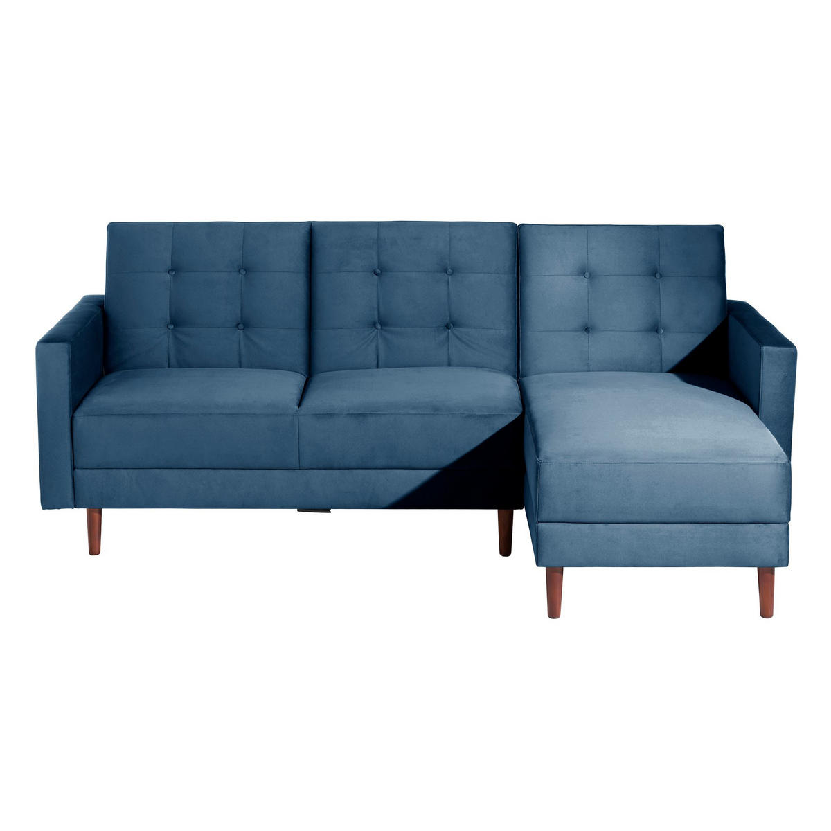 FUNKTIONSSOFA mit Hocker Katunia Samtvelours dunkelblau - Dunkelblau, Kunststoff (222/92/144cm) - 58aufmkessel