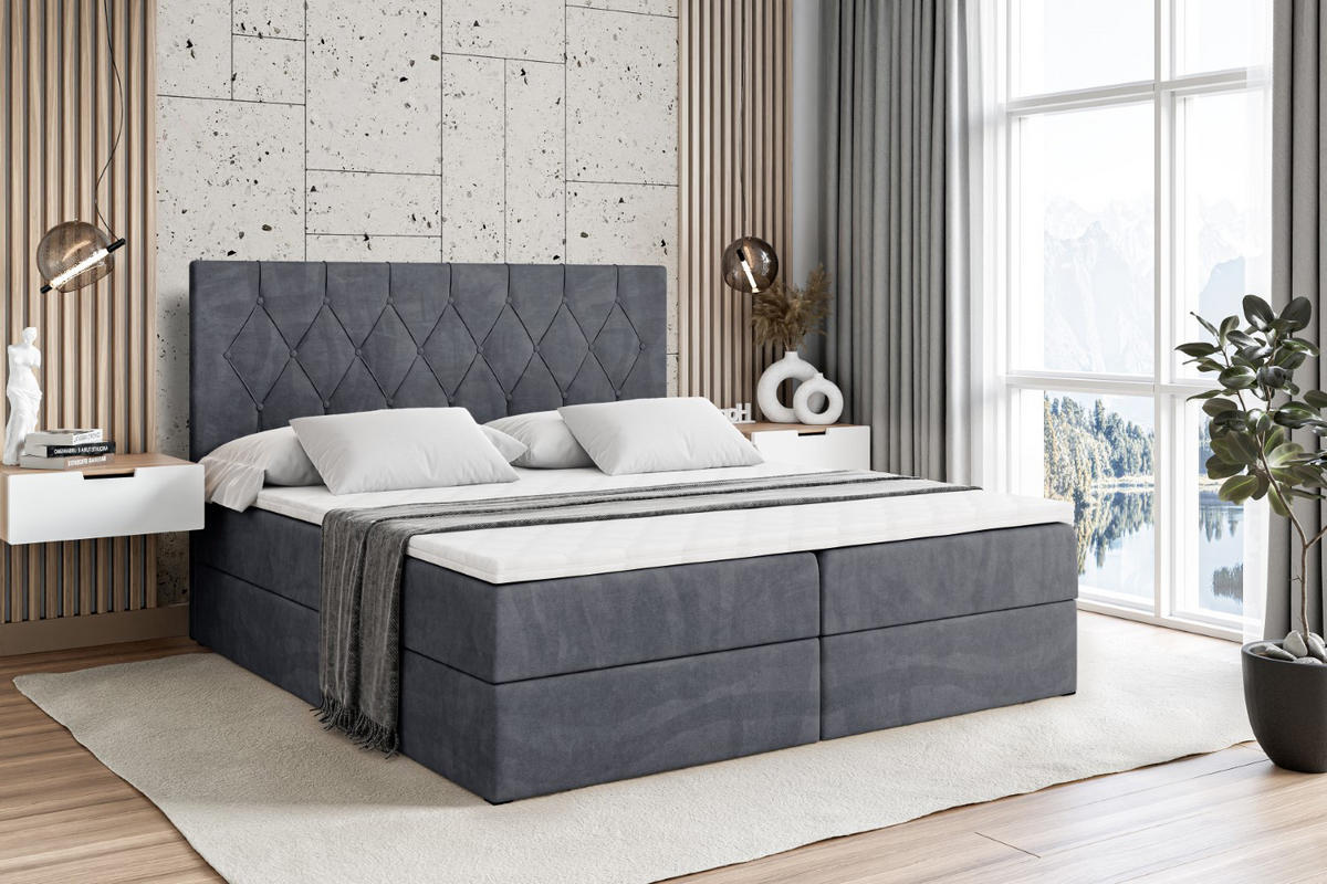 BOXBETT mit H4-Matratze und Lattenrost - VELANTO-BZ - 180x200 Schwarz Hochglanz - Dunkelgrau, Holzwerkstoff (180/200cm) - ALTDECOR