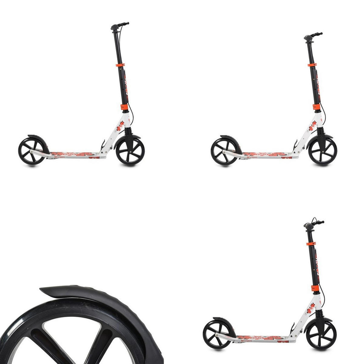 KINDERROLLER Spooky klappbar weiß bis 100 kg, Bremse, Stoßdämpfer vorne, ABEC-7 - Weiß, Metall (85/40/95cm)