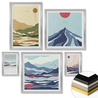 WANDBILDER 5er Set - 50x50 cm & 20x30 cm & 40x60 cm Silberner Rahmen - Berge minimalistische Pastellfarben - Silberfarben, Kunststoff (40/60cm) - ArtPrintCave