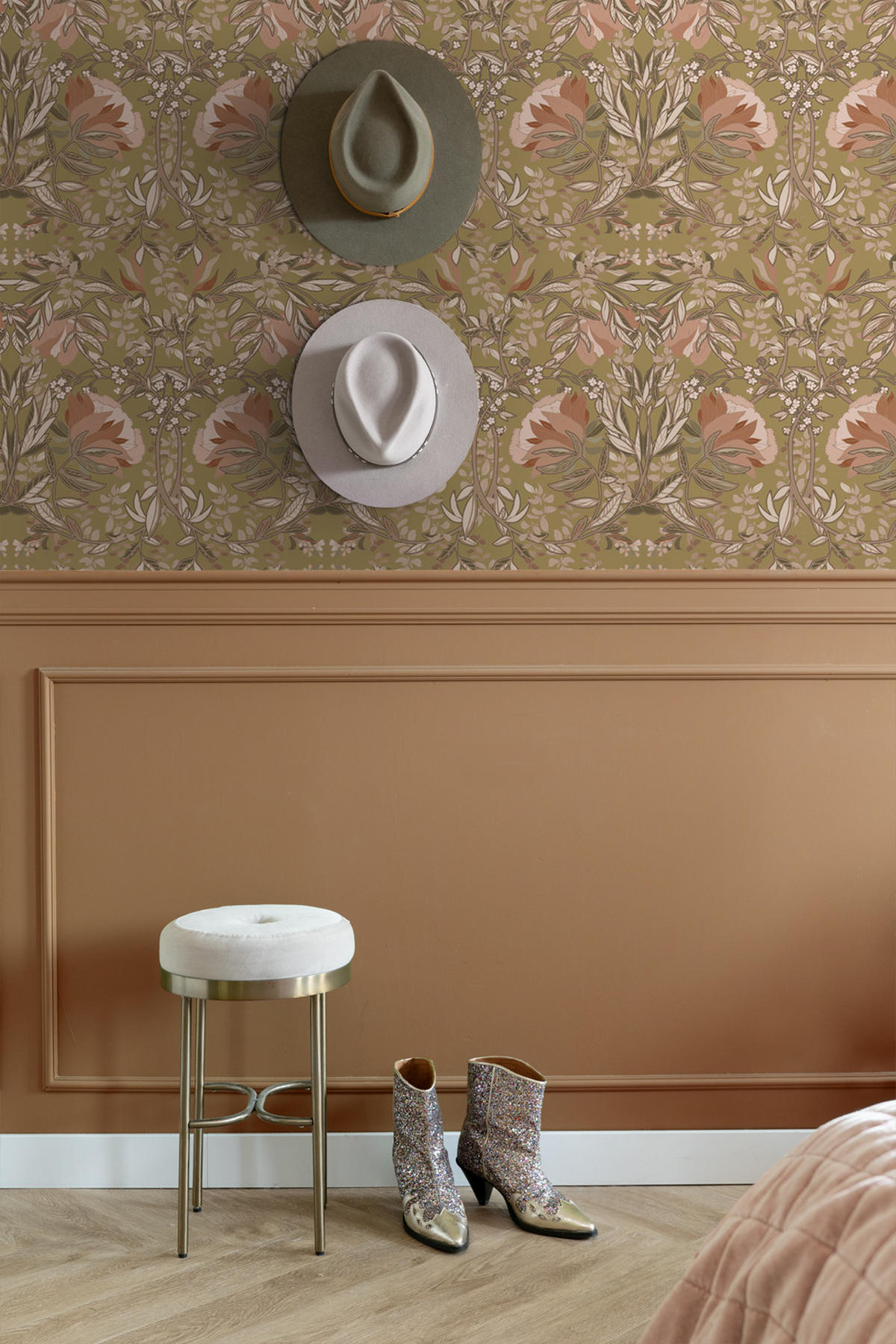 TAPETE Blumenmuster im Jugendstil 53 cm x 10.05 m - Goldfarben, Papier (53/1000cm) - ESTAhome