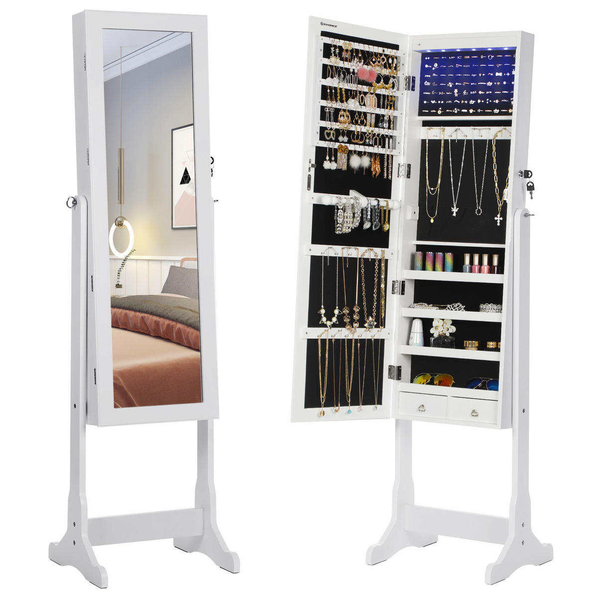 SCHMUCKSCHRANK Betty - Weiß, Holzwerkstoff (41/36/151cm) - SONGMICS