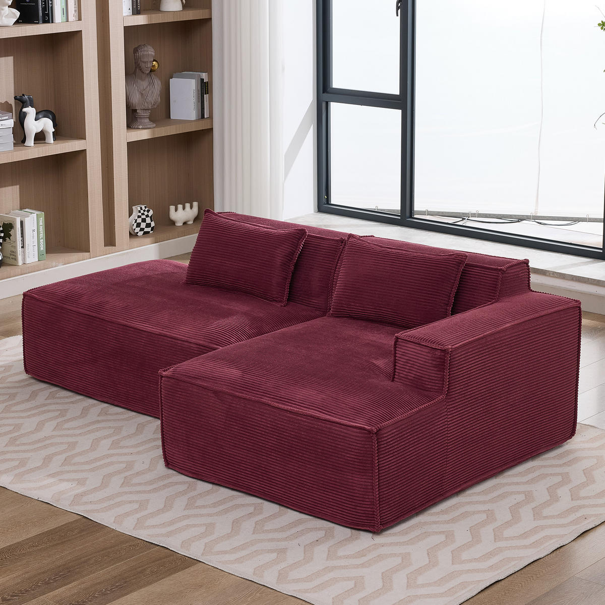 ECKSOFA Polyester Rot mit 2 Kissen - Weinrot, Textil (235/129cm) - WISHDOR