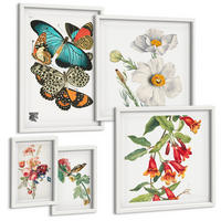 BILDER SET 5er Set - 50x50 cm & 20x30 cm & 40x60 cm Weißer Rahmen - Blumen, Schmetterlinge, Vögel, Pastellfarben - Weiß, Kunststoff (40/60cm) - TULUP