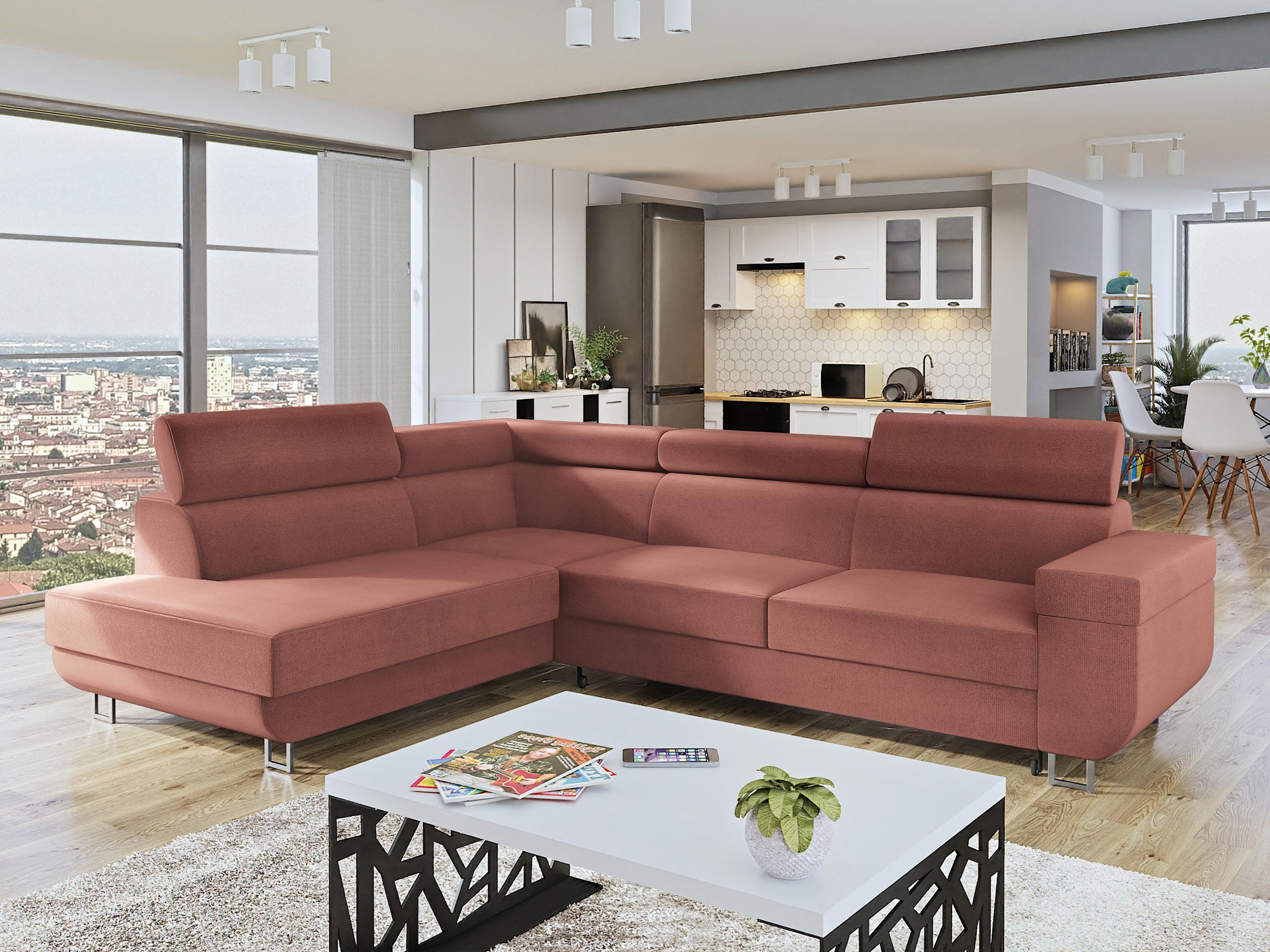 ECKSOFA Fonti, Seite: Links - Rosa, Holz/Textil (253/188cm) - MIRJAN24