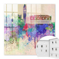 SCHLÜSSELBOX Weiß 30x30 cm – Türöffnung nach rechts - Urbane Aquarellmalerei - Lila, Metall (30/30/5cm) - TULUP