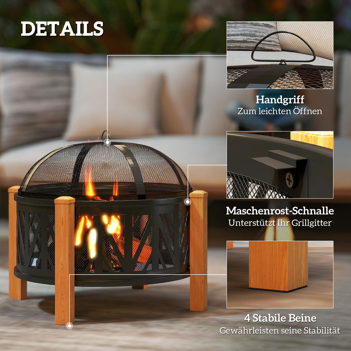 FEUERSCHALE Metall Schwarz Braun - Multicolor, Metall (75/58/75cm) - Outsunny